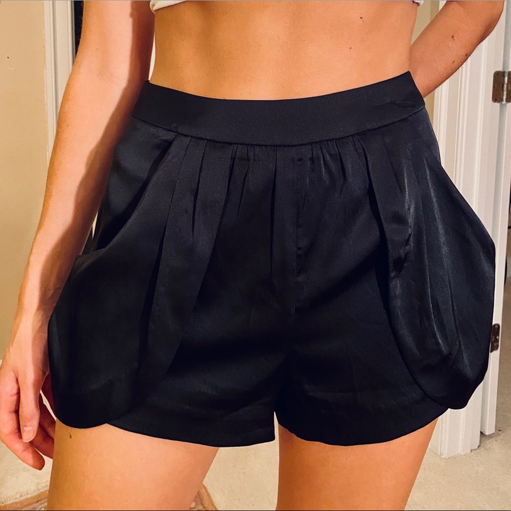 Black, satin shorts